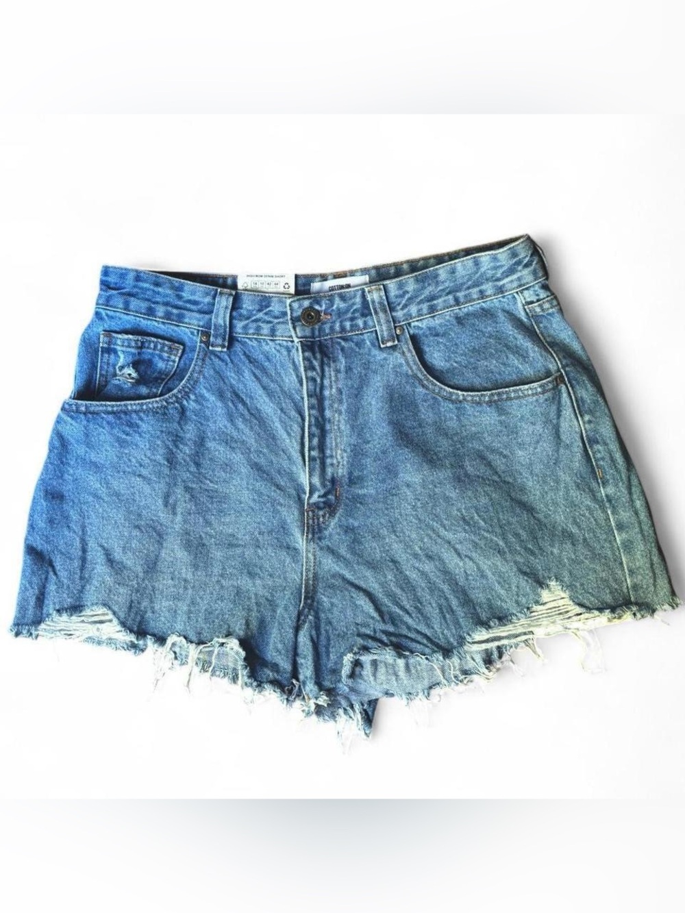 Cotton On High Rise Mom Shorts Distressed Denim Offshore Blue Rip